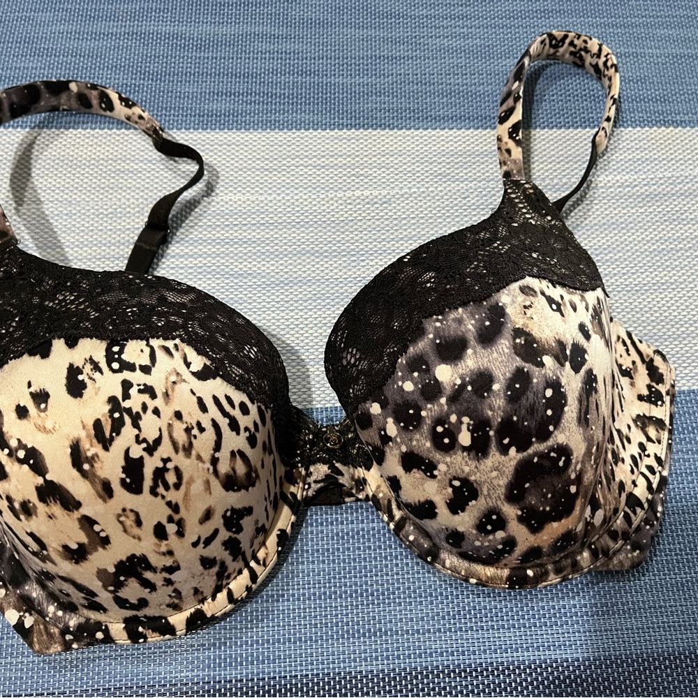Victoria's Secret Black and Brown Bra with Animal Print